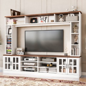 95.5" Entertainment Center with Bookshelves and Tempered Glass Doors, Sideboard Cabinet with Adjustable Shelves, and Anti-tip Device - 1 of 4