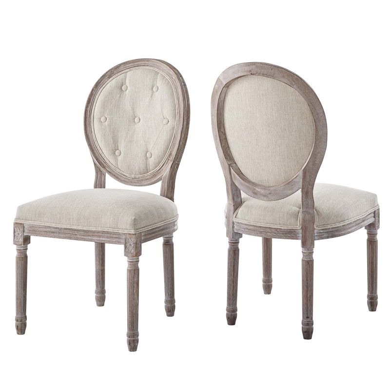 Modway Arise Vintage French Upholstered Fabric Dining Side Chair Set of 2 Beige, 2 of 10