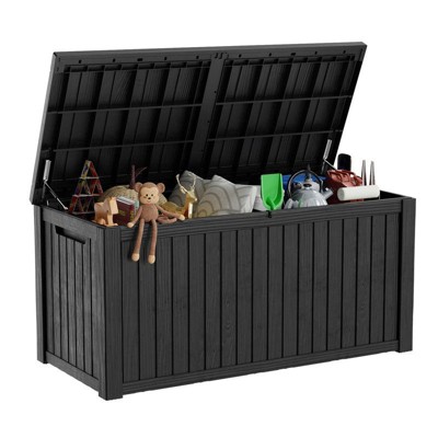 Sersper 180 Gallon Large Outdoor Storage XL Deck Box w/Divider for Patio Furniture and Tools, Waterproof, Resin, Lockable, Black