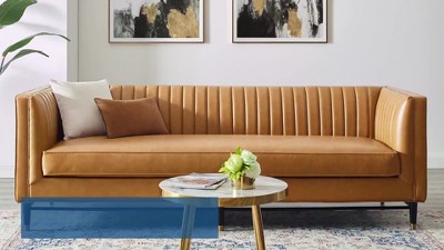 Devote Channel Tufted Vegan Leather Sofa in Tan