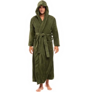 ADR Men's Robe, Plush Fleece Hooded Bathrobe Man, Long Warm Cozy Bath Robe Man - 1 of 4