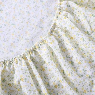 Twin XL White Cotton Percale Floral Sheet Set