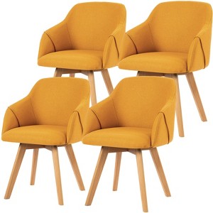 Bekrvio Swivel Dining Chairs with Arm Set of 4 - Modern Linen Upholstered Accent Desk Chairs with Solid Wood Legs for Kitchen,Living Room - 1 of 4