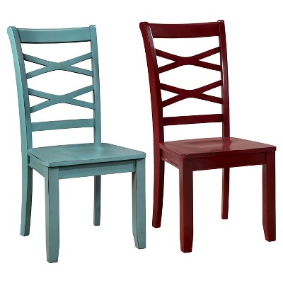 Set of 2 Emery Transitional Cross Back Side Dining Chairs Red/Blue - HOMES: Inside + Out