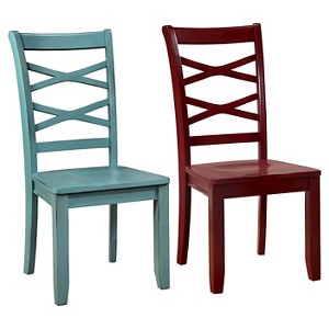 Set of 2 Emery Transitional Cross Back Side Dining Chair Red/Blue - Sun & Pine