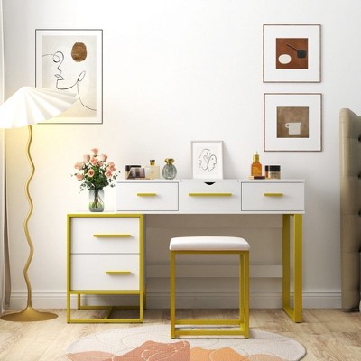 NicBex Makeup Vanity Desk with Mirror and Lights,Makeup Table with Drawers for Bedroom