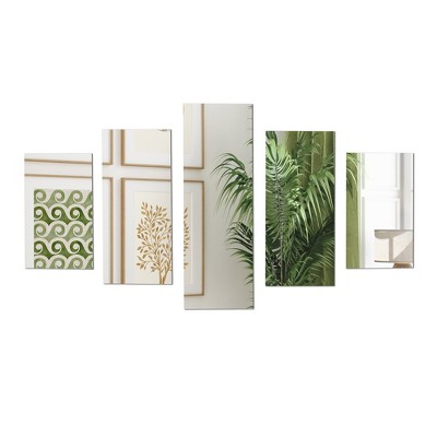 Americanflat Adhesive Mirror Tiles - Art Deco Panorama Design - Peel and Stick Mirrors for Wall. (5pcs Set)