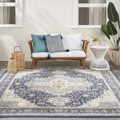 Navy and Beige Synthetic Rectangular 8' x 10' Area Rug