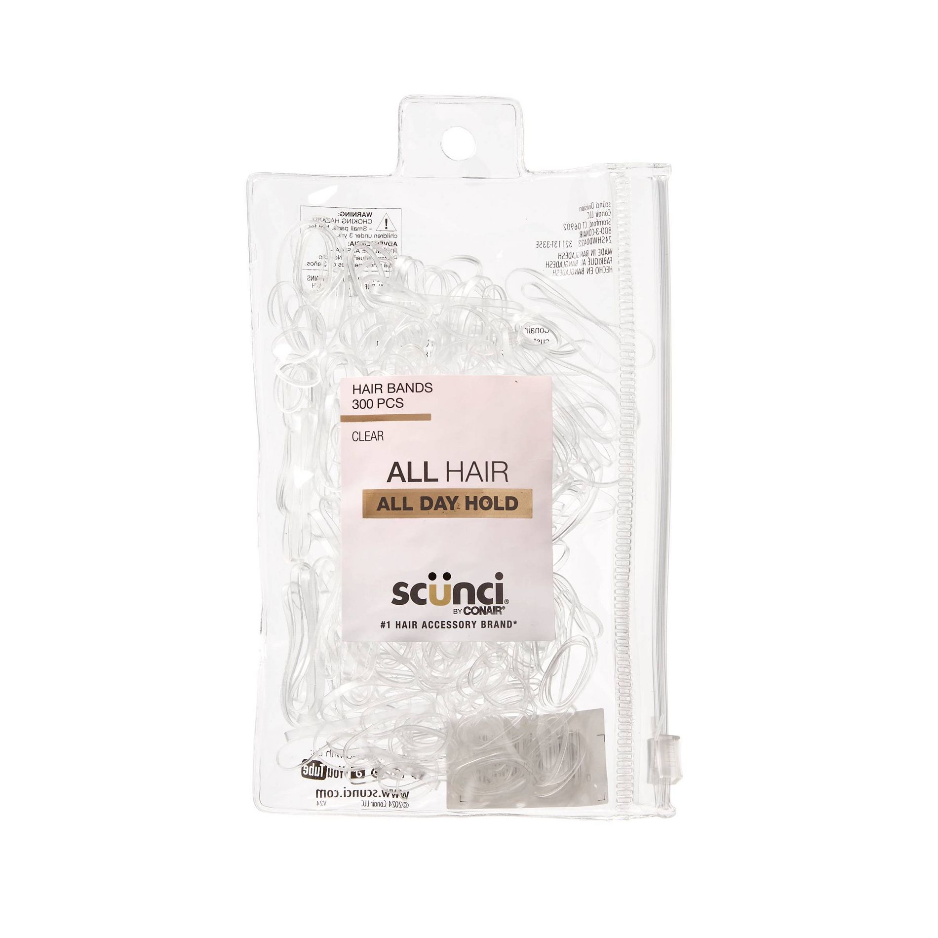 scünci Mixed Size Polyband Elastic Hair Ties - Clear - All Hair - 300pcs: Secures Hair, Solid Pattern