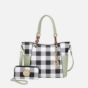 MKF Collection Bonita Checker Tote & Wallet Set - Stylish Vegan Leather Bag by Mia K - Mint - 1 of 4