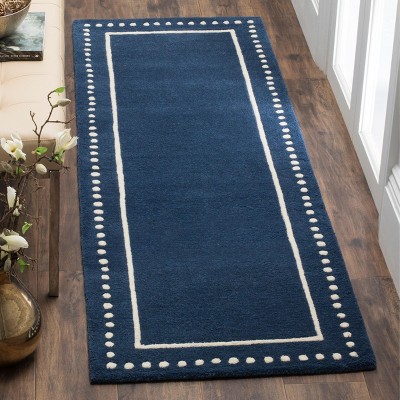 Handmade Navy Blue and Ivory Tufted Wool Area Rug 2'3" x 21'