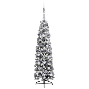 vidaXL Slim Artificial Pre-lit Christmas Tree with Ball Set Green 59.1" - 1 of 4