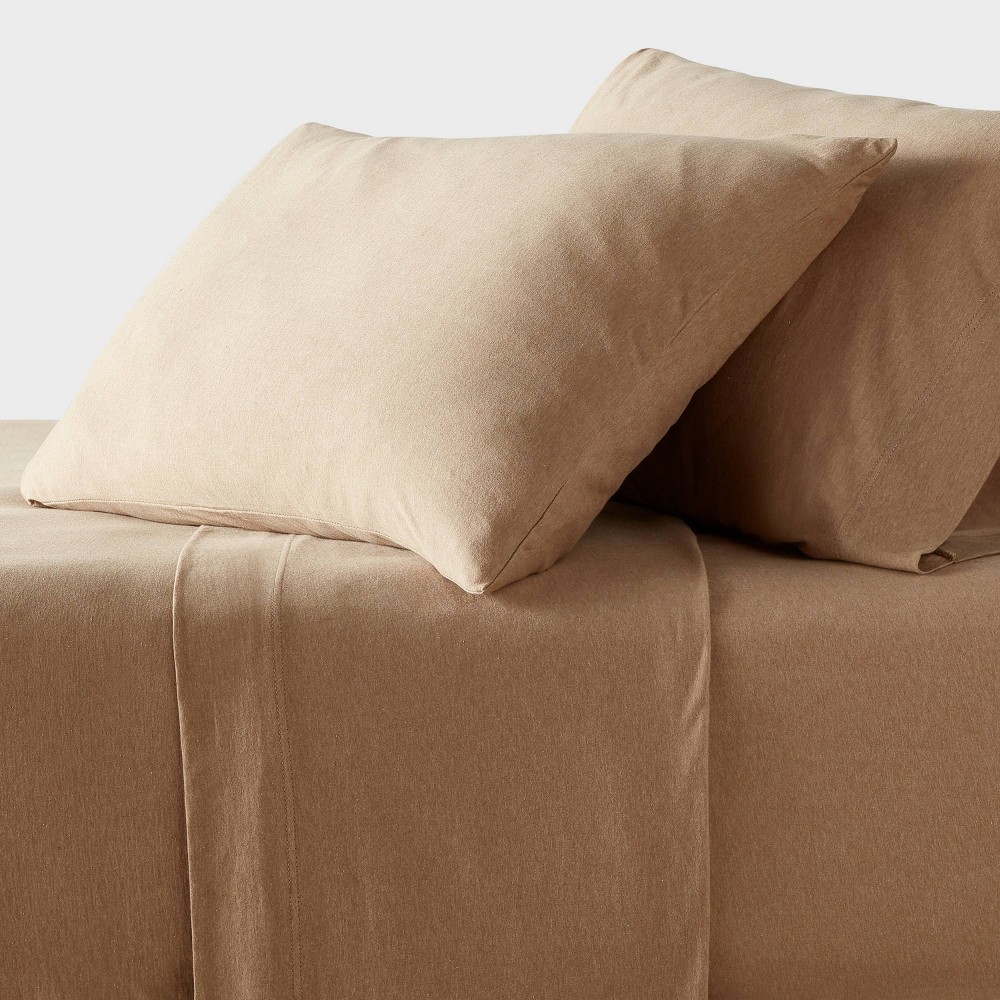 Photos - Bed Linen Full Cotton Jersey Sheet Set Brown Heather - Threshold™