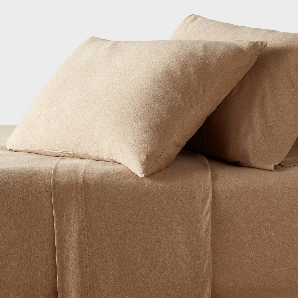 Photos - Bed Linen King Cotton Jersey Sheet Set Brown Heather - Threshold™: Knitted, OEKO-TEX