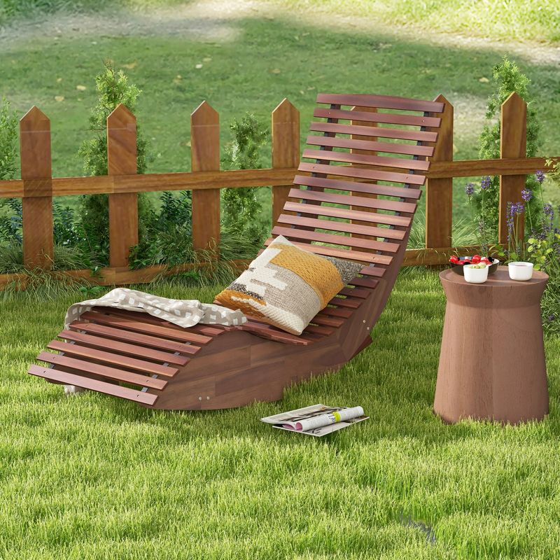 Tangkula Set of 2 Acacia Wood Patio Chaise Lounge Chair Outdoor Rocking Chair w/ Slatted Design, 3 of 11