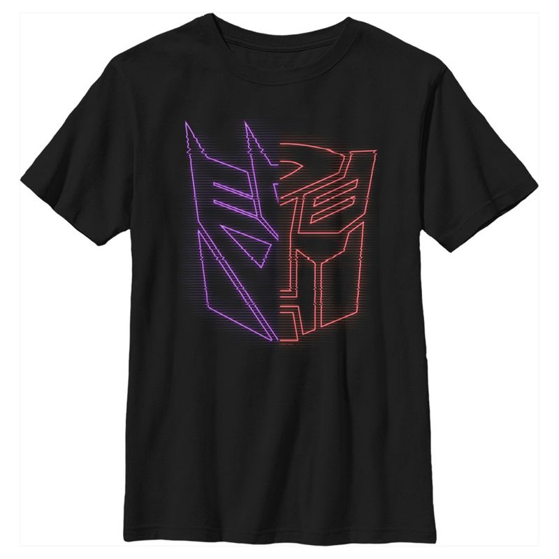 Boy's Transformers Split Bot Neon Logo T-Shirt, 1 of 6