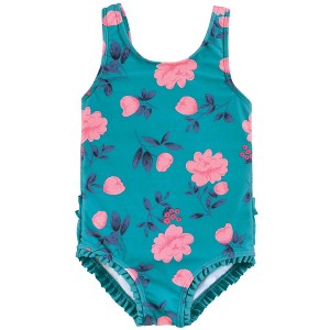 Hudson Baby Girls Toddler Swimsuit, Teal Floral - 1 of 2