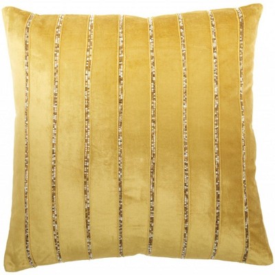 HomeRoots 20" Glam Gold Striped Velvet Throw Pillow With Sequins