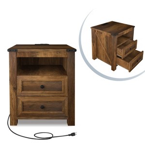 Vipbear Night Stand with Charging Station Rustic 18 Inch Bedside Table with 2 Storage Drawers and Open Shelf,Modern Wood End Table for Bedroom - 1 of 4