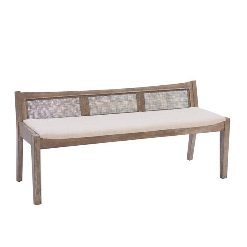 52 Bessie Solid Wood Rattan And Polyester Upholstered Bench Brown Powell Cane Back Wooden Design Target