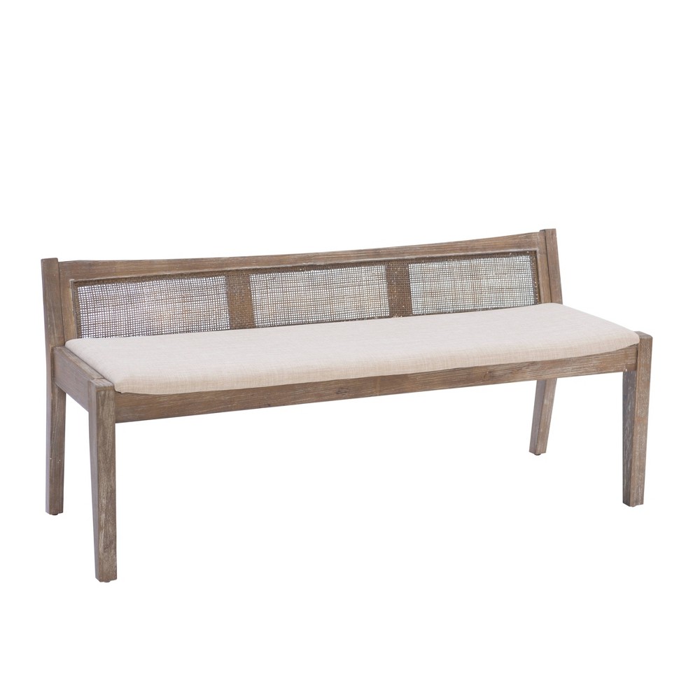 Photos - Other Furniture 52" Bessie Solid Wood Rattan and Polyester Upholstered Bench Brown - Powel