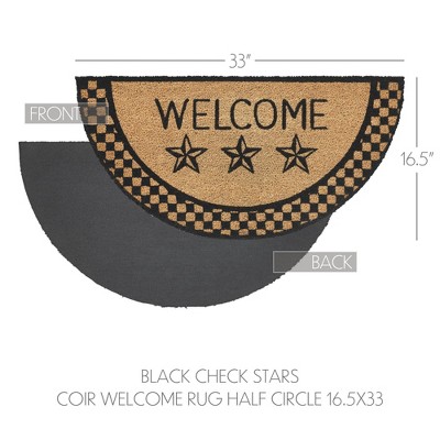 Black Check Stars Coir Welcome Rug Half Circle 16.5x33 VHC Brands