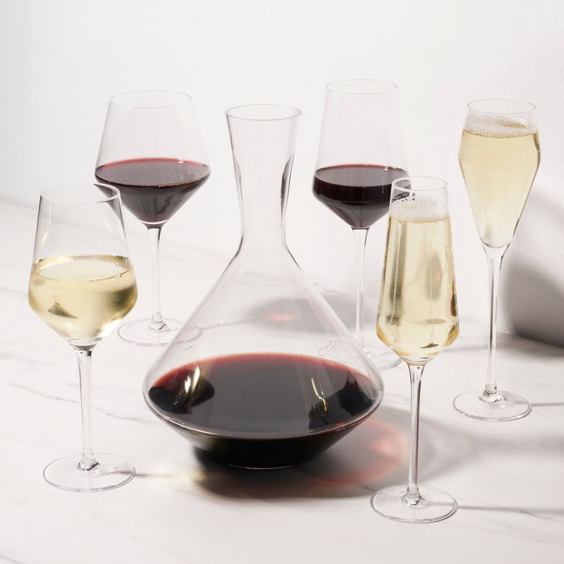 Viski Raye Bordeaux Wine Glasses & Decanter Set - Premium Crystal Clear Glass, Modern, Stemmed, Flat Bottom, Red Wine Gift - Set of 3, 4 of 7