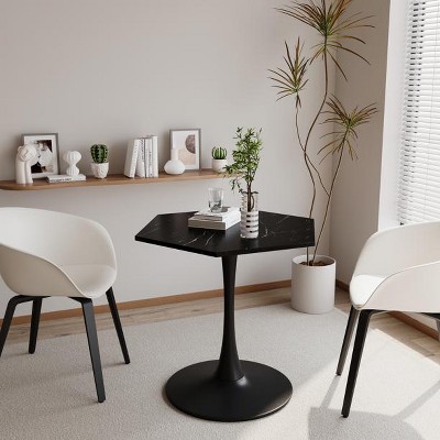 31.50"Modern Hexagonal Coffee Table with MDF Table Top or Marble Top,Metal Base, for Dining Room