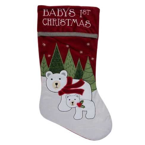 Northlight 20 Red Baby S First Christmas Stocking With Polar Bears And Plush Red Cuff Target