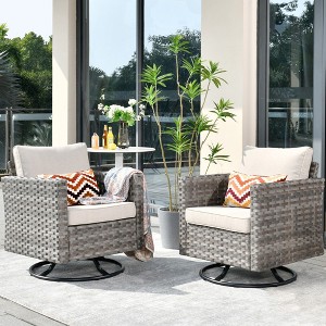 XIZZI Outdoor Rocking Chair 360 Degrees Swivel, Patio Bistro Set of 2, PE Rattan All Weather Outside Rocker Chair for Porch, Garden and Terrace - 1 of 4