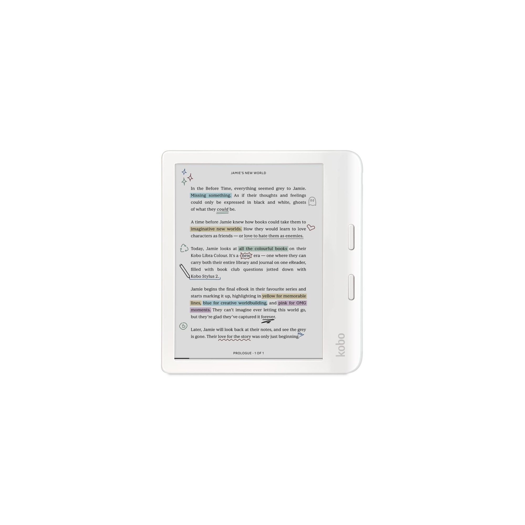 Kobo Libra Colour - 7" 32GB eReader - Glare-Free Colour E Ink Kaleido 3 Display - Dark Mode Option - Audiobooks - Waterproof (White)