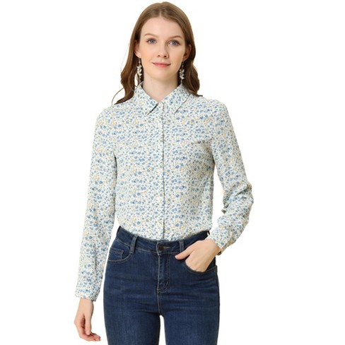 Allegra K Women's Printed Long Sleeve Office Shirt