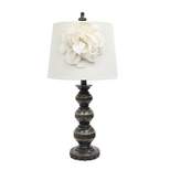 Aged Stacked Ball Table Lamp with Couture Linen Flower Shade White - Elegant Designs