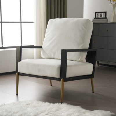 Low Back Accent Armchair with Gold Metal Legs & Rubberwood Frame, Armrest Lounge Chair with Pillow Back for Living Room & Balcony