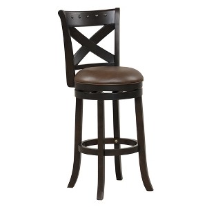 Tangkula 31" Swivel Bar Stool Bar Height PU Leather Seat Rubber Wood Legs Footrest - 1 of 4