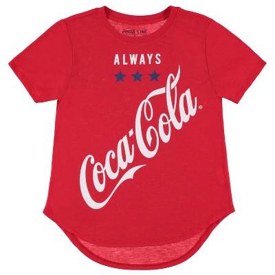 Ladies Coca Cola Fashion Shirt - Coke Classic Logo Curved Hem Hi Lo Tee