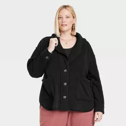 Women's Plus Size Fleece Shawl Collar Jacket - Knox Rose™ Black 4X