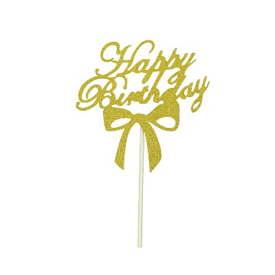 O'Creme Gold Paper 'Happy Birthday' Cake Topper