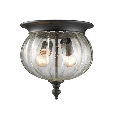 2 Light Outdoor Vintage Flush Mount With Seeded Globe Glass Shade Black -  Aurora Lighting : Target
