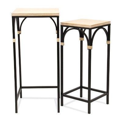 Cheung's Claudette Set of 2 Rattan Accented Wood & Metal Square Side Tables
