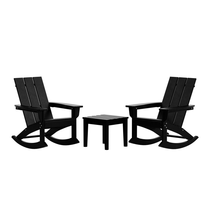 WestinTrends 3 Piece Set Outdoor Modern Rocking Chairs with Square Side Table, 1 of 3
