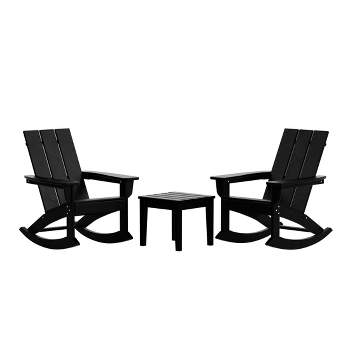 WestinTrends 3 Piece Set Outdoor Modern Rocking Chairs with Square Side Table