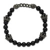 Chisel Stainless Steel Antiqued White Bronze-plated Lions Heads and Crowns 8mm Agate Beaded Stretch Bracelet 7.5" - 2 of 4