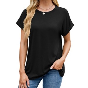 Womens Summer Basic Tee Shirt Tops with Round Neck Basic T Shirts - 1 of 4