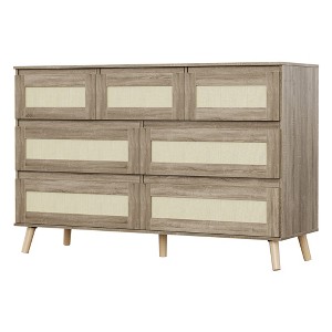 ODK Wood Dressers for Bedroom with 7 Drawers, Wide Modern Chest of Drawers for Living Room, Hallway, Wooden Closet Dressers with Rattan Drawers - 1 of 4