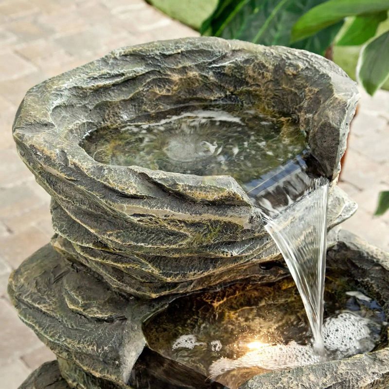 39&#34; Indoor/Outdoor 5-Tier Rock Fiberglass Fountain with Replaceable LED Lights Gray - Alpine Corporation, 4 of 10