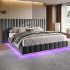 AMERLIFE Bed Frame with LED Lights and Upholstered Headboard, Velvet Platform with Floating Design - 2 of 4