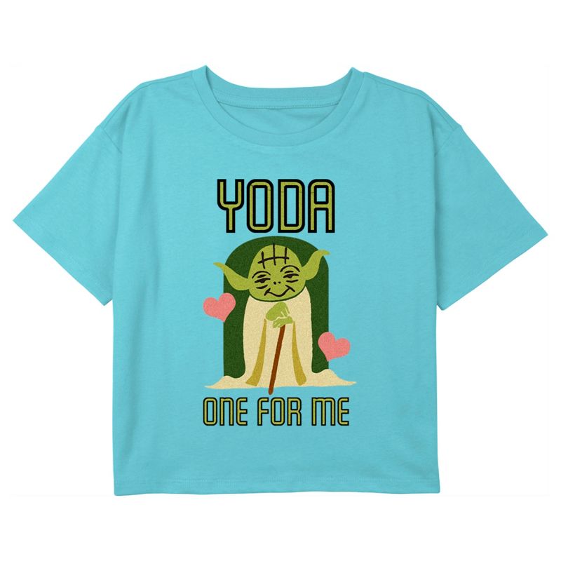 Girl's Star Wars Valentine's Day Cute Yoda One for Me Crop T-Shirt, 1 of 4