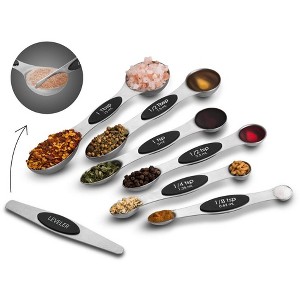 Magnetic Measuring Spoons - Dual Sided Stainless Steel Kitchen Spoon Set for Chef and Baking - Metal Spice Container Utensils for Cooking - 1 of 4