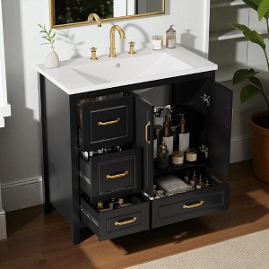 Mshliw 36" Freestanding Bathroom Vanity with Sink, 2 Soft-Closing Doors & 4 Drawers, Resin Top, Gold Metal Handles, MDF Cabinet - 1 of 4
